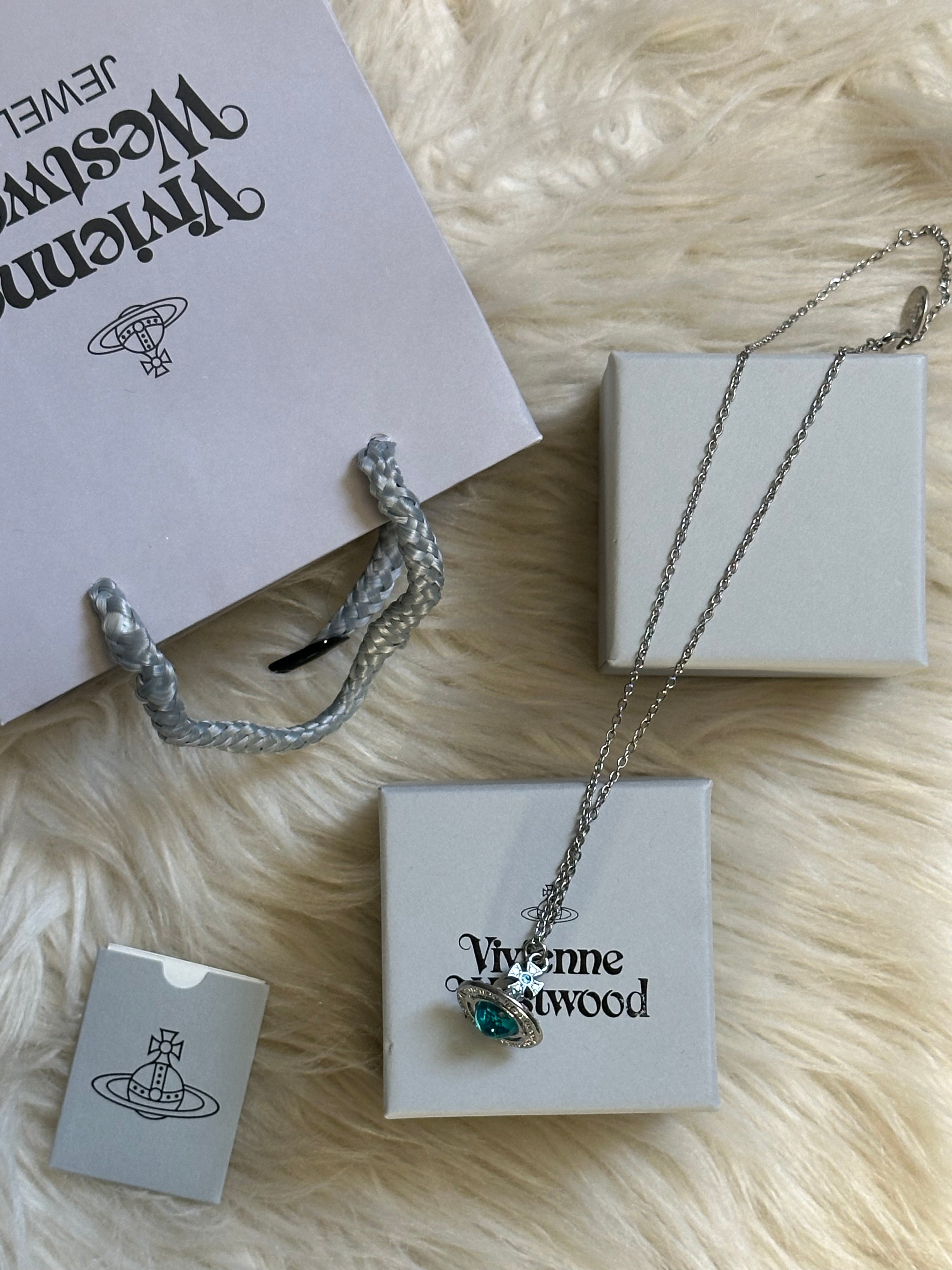 Vivienne Westwood-Inspired Mini Orb Necklace: Silver Blue-Green Pendant