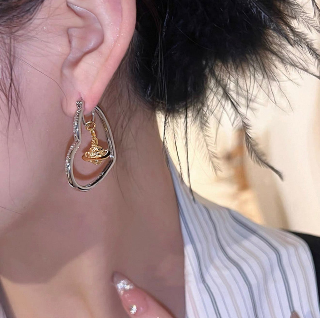 VW Heart Orb Hoop Earrings