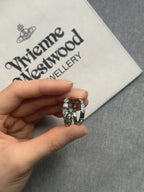 Vivienne Westwood Grace Bas Relief Ring – Silver Crystal Orb Ring | Designer-Inspired Adjustable Band | Elegant Y2K Jewelry Gift for Her