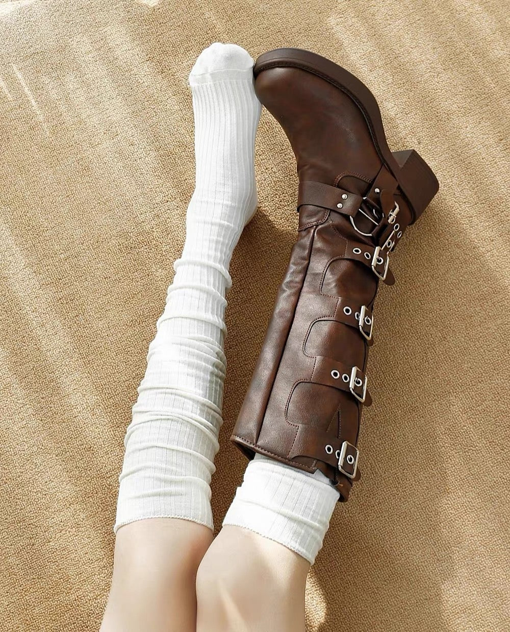 VW Saturn Embroidered Over-the-Knee Socks - White