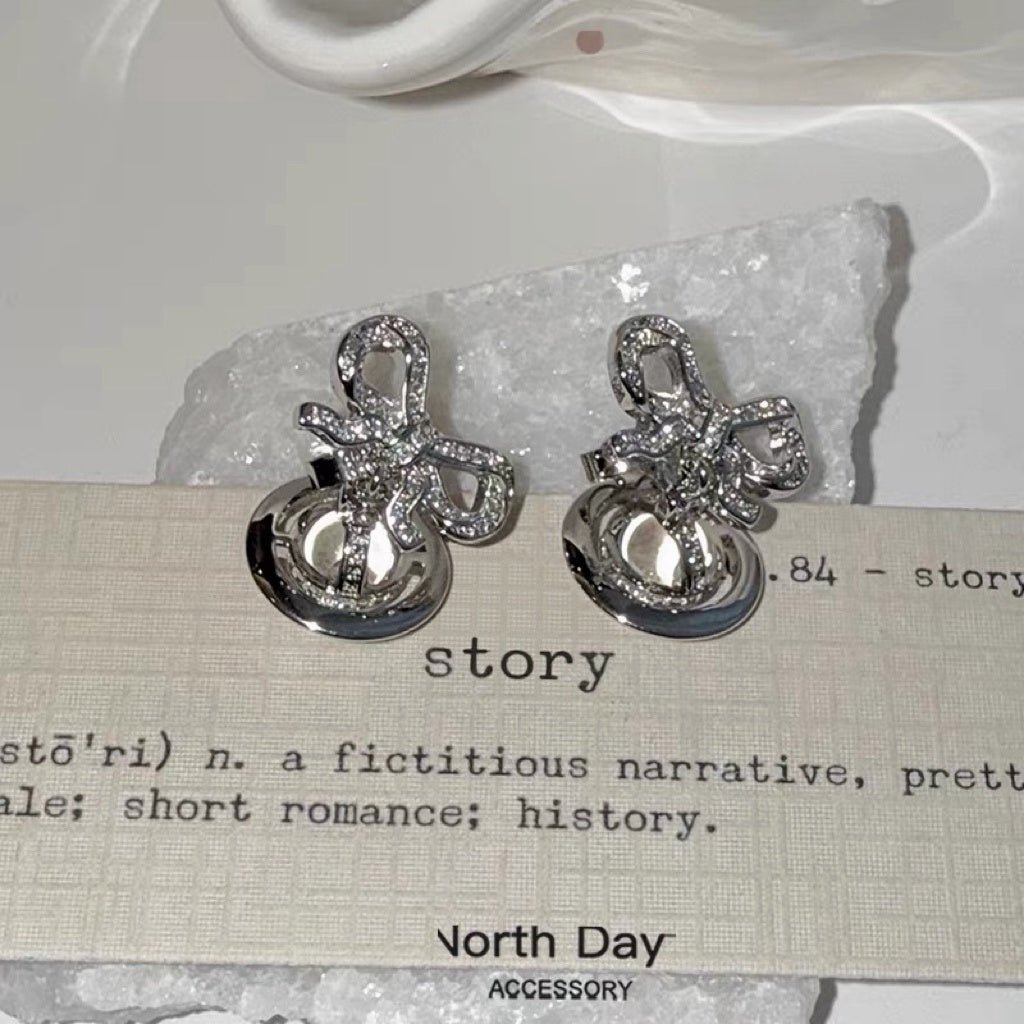 VW Ribbon Orb Drop Earrings - Silver