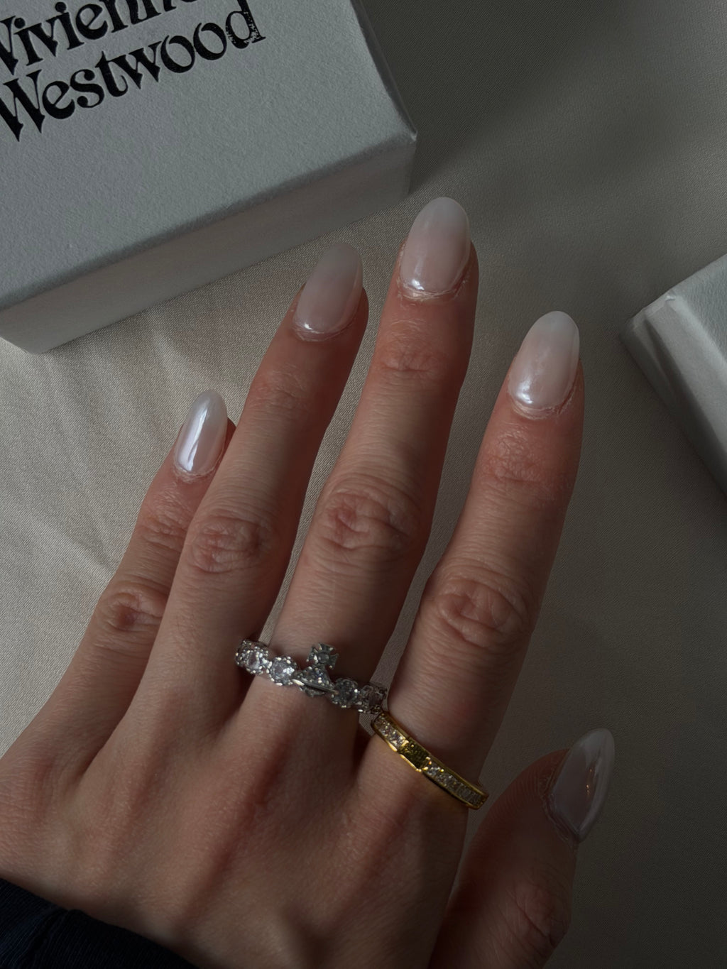 VW Crystal Orb Double Ring - Gold