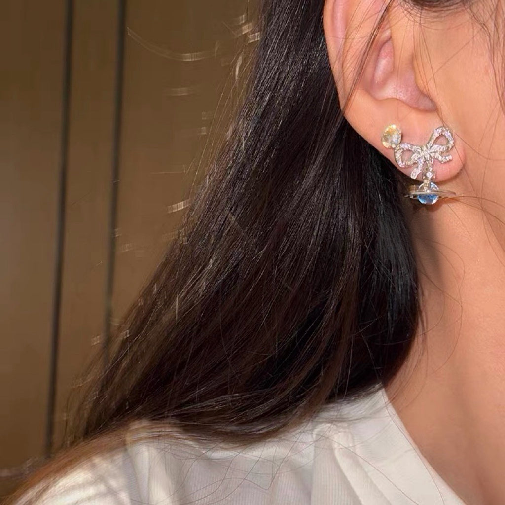 VW Ribbon Orb Drop Earrings - Blue