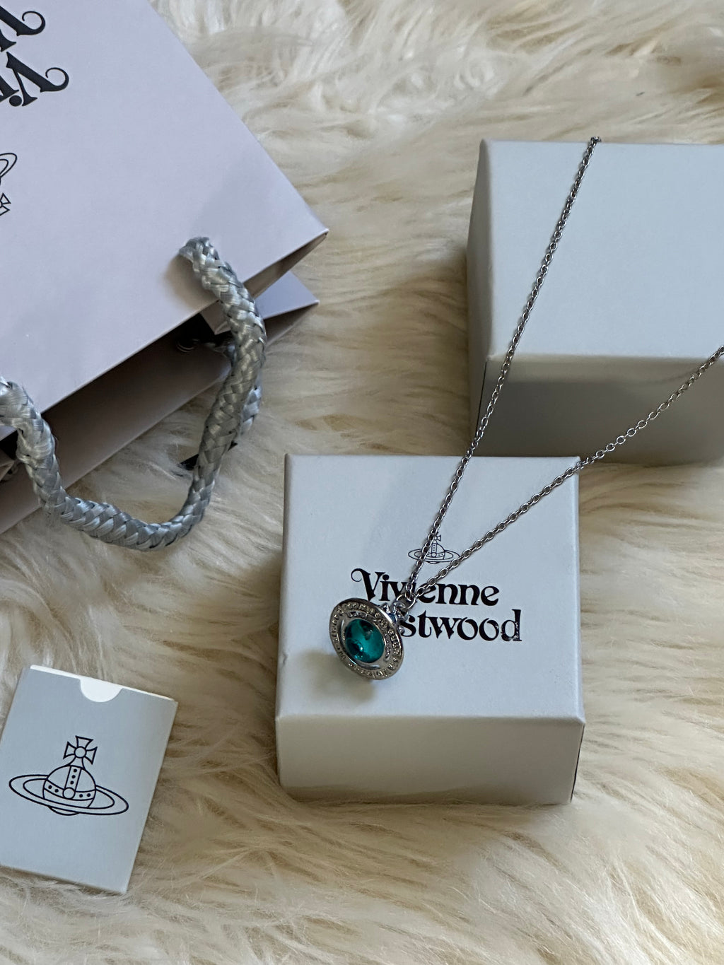 Vivienne Westwood-Inspired Mini Orb Necklace: Silver Blue-Green Pendant