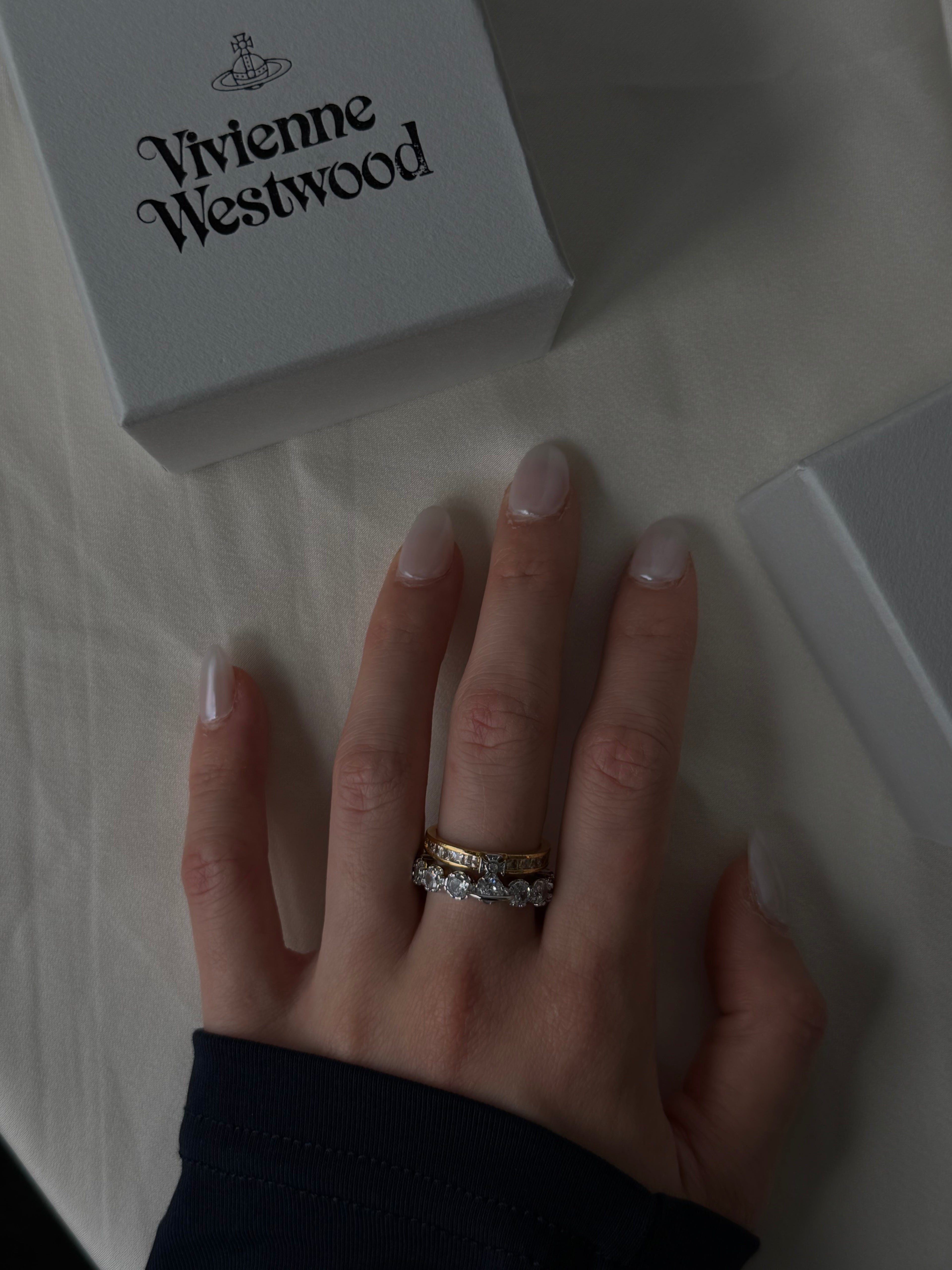 VW Crystal Orb Double Ring - Gold