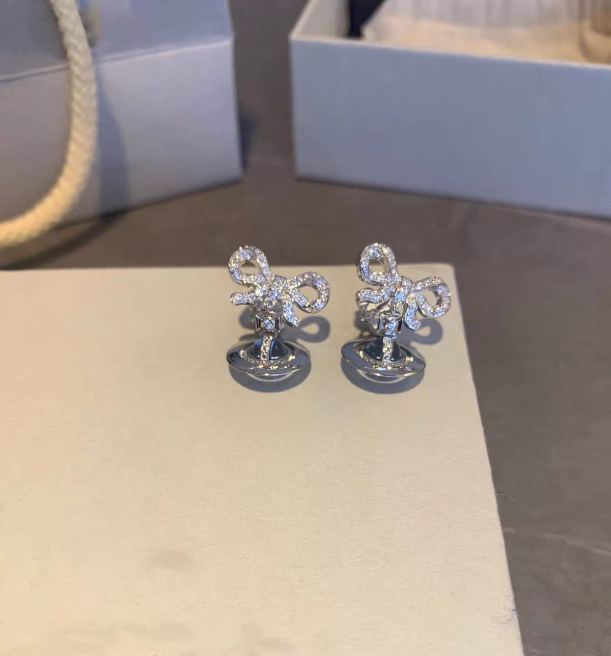 VW Ribbon Orb Drop Earrings - Blue