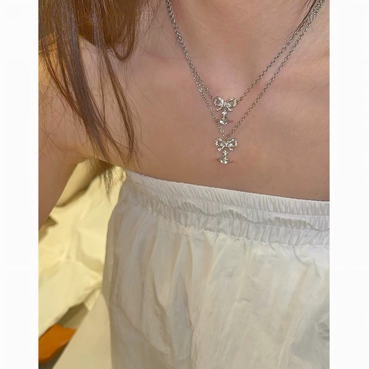 VW Ribbon Orb Pendant Necklace - Silver
