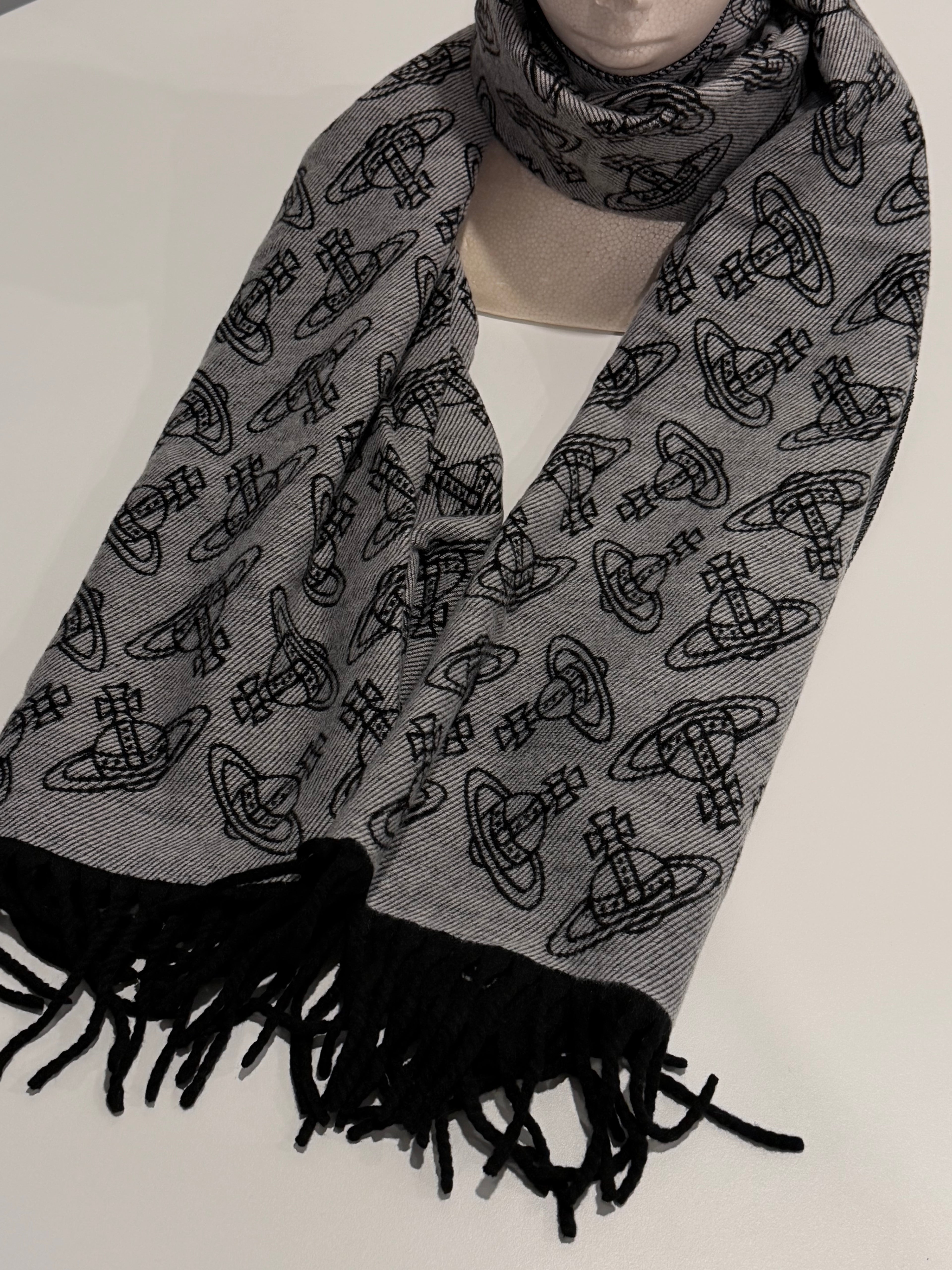 VW Double Side Allover Orb Print Scarf - Dark Gray