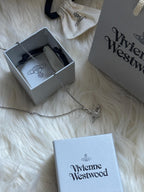 Vivienne Westwood Orb Pendant Necklace – Silver-Tone Designer Jewelry with Gift Box & Pouch