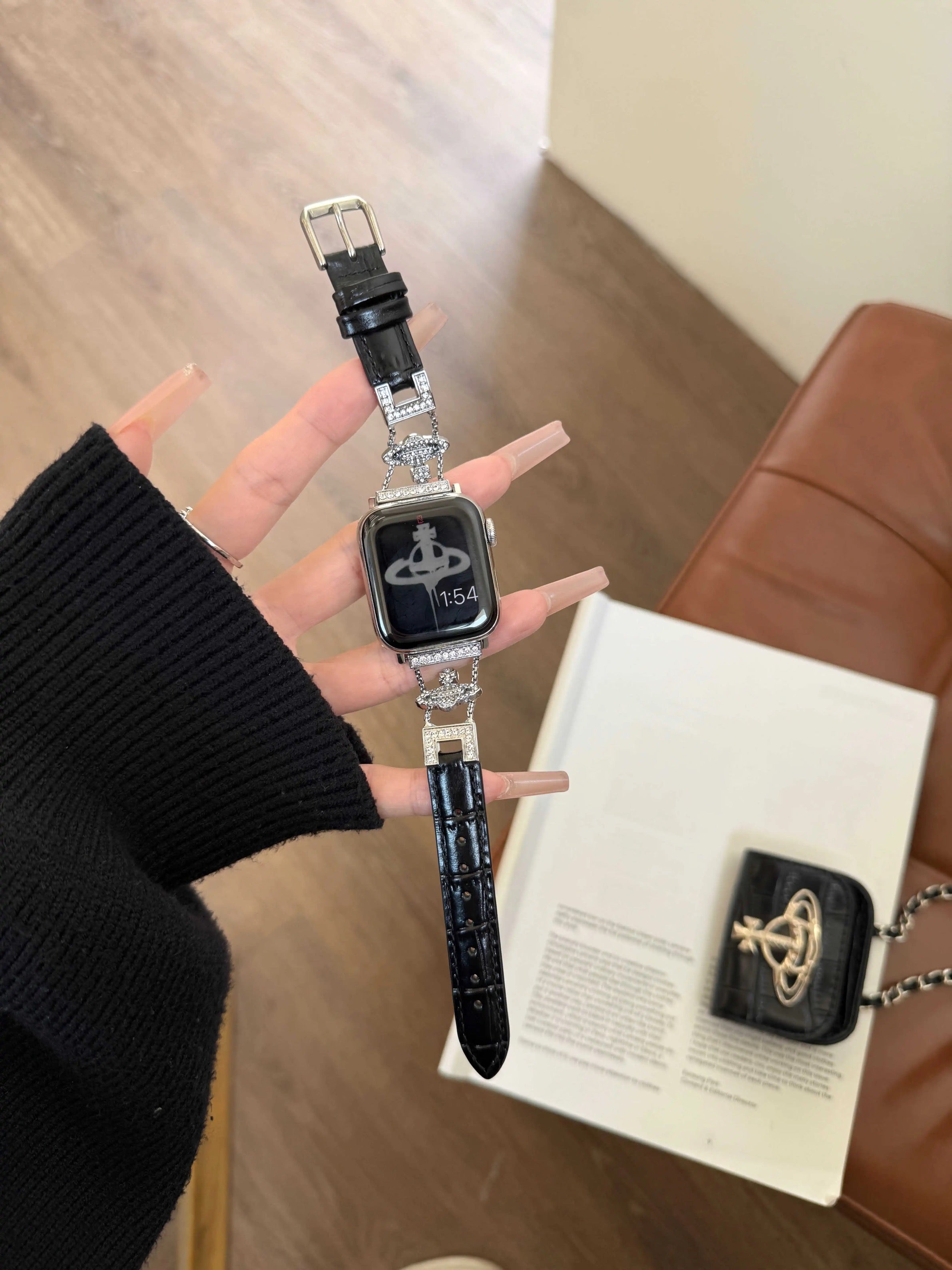 VW Vienna Crystal Watch Strap - Black