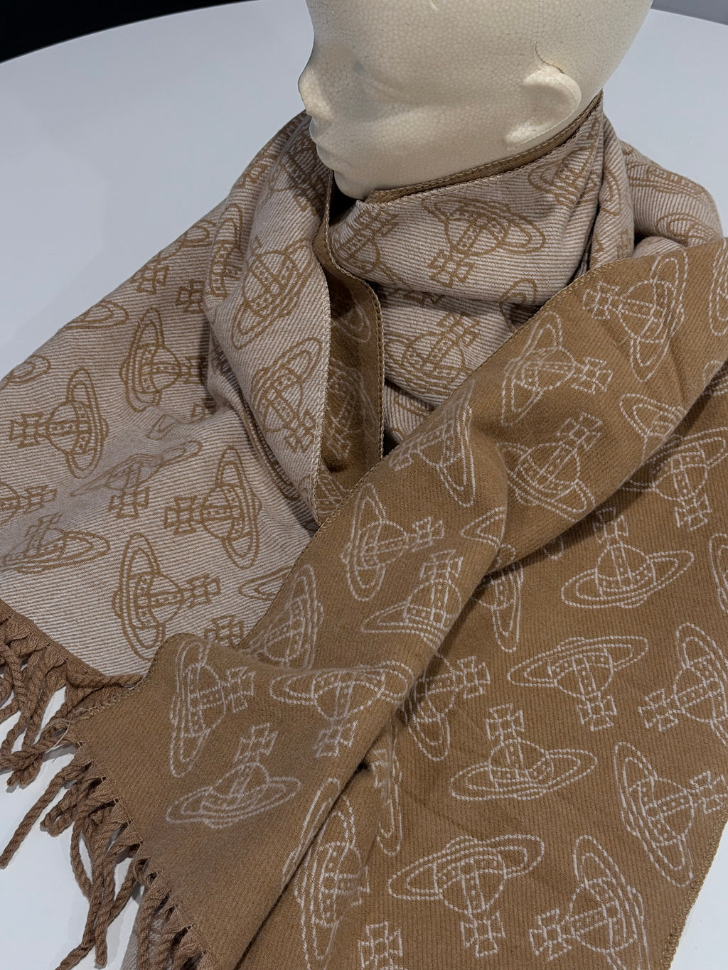 VW Double Side Allover Orb Print Scarf - Brown