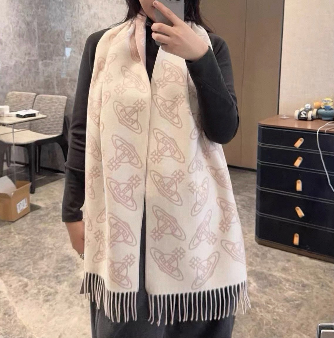 VW Double Side Allover Orb Print Scarf - Pink