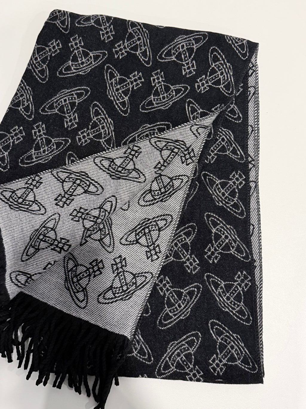 VW Double Side Allover Orb Print Scarf - Dark Gray