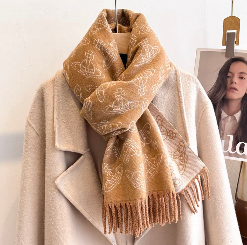 VW Double Side Allover Orb Print Scarf - Brown