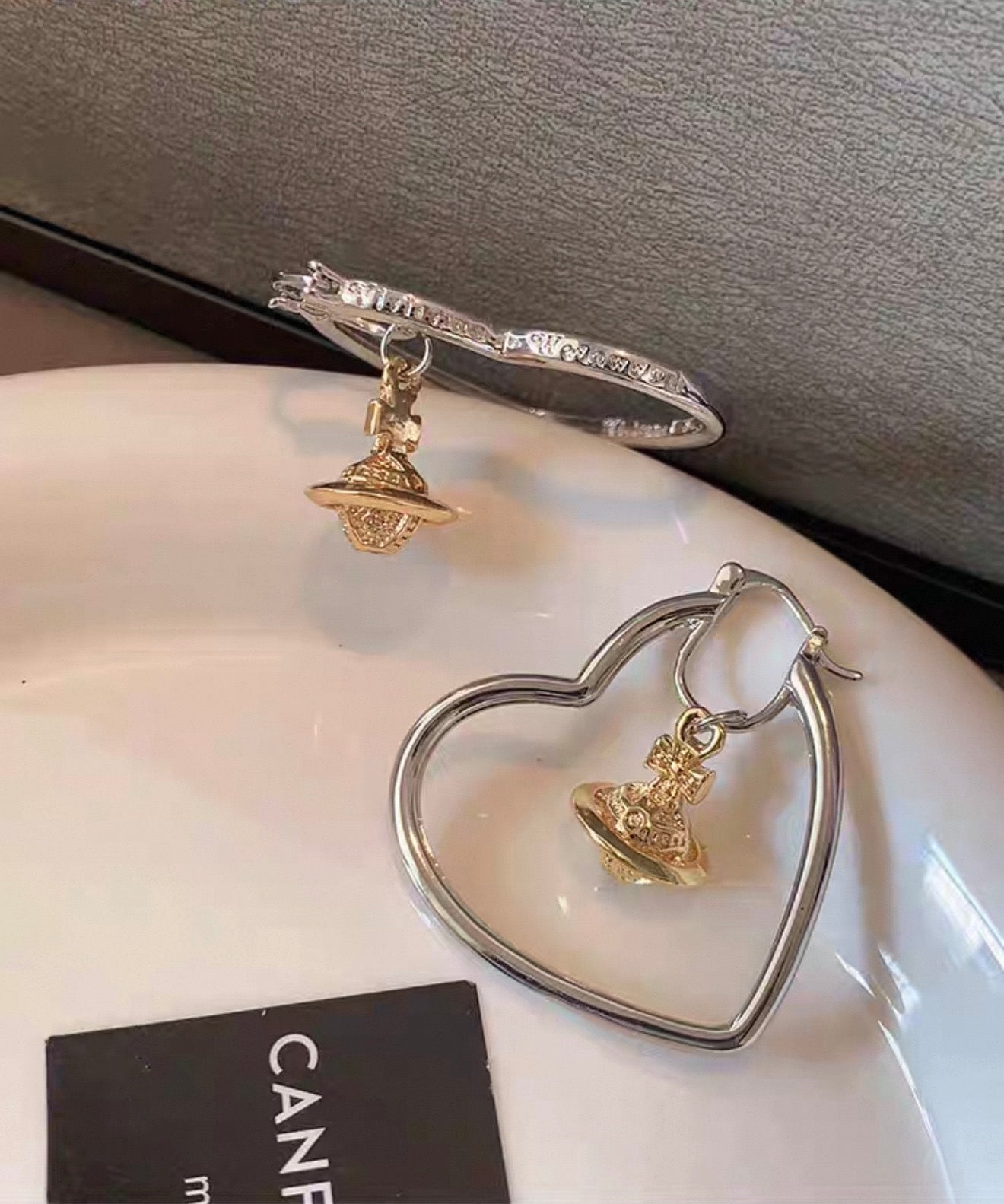 VW Heart Orb Hoop Earrings