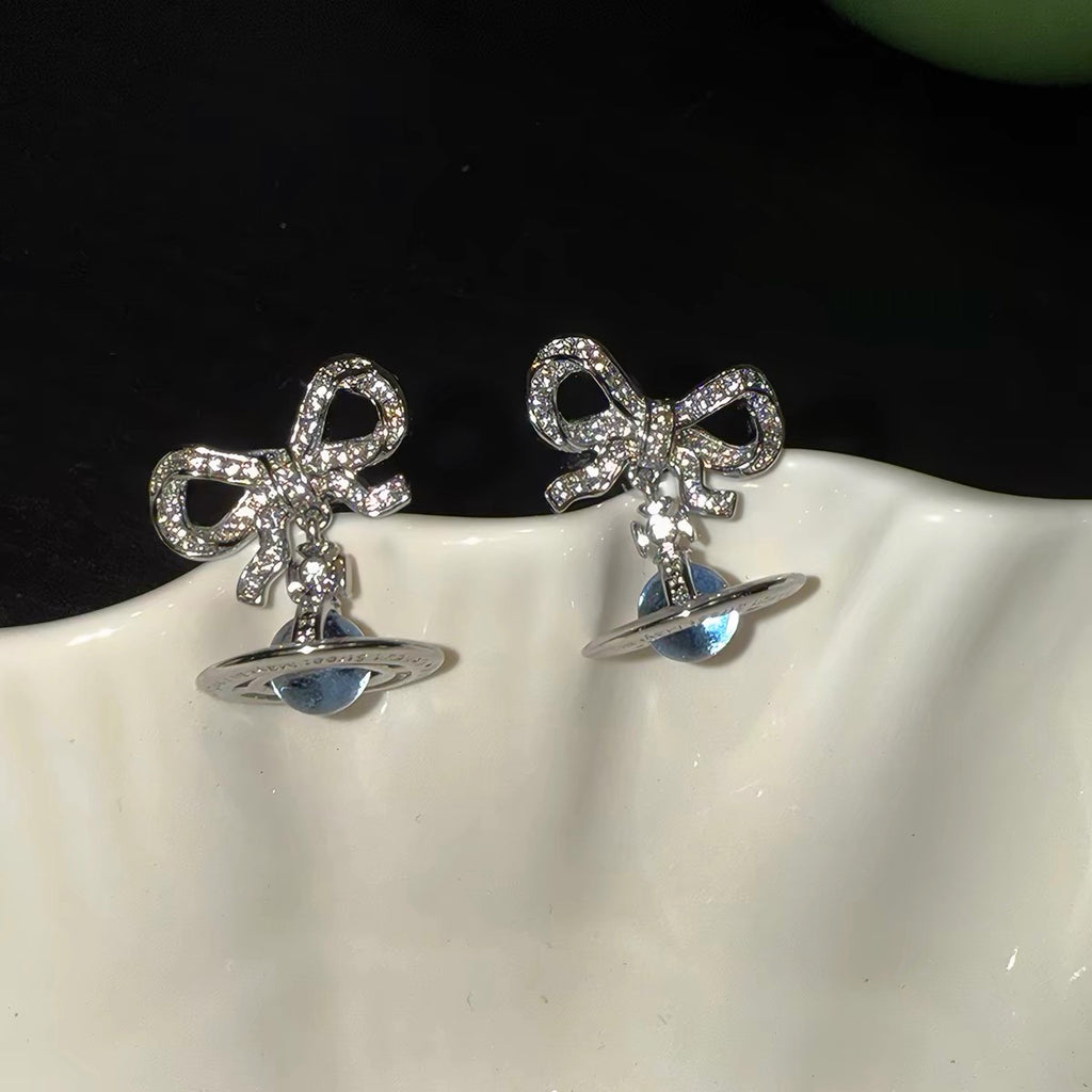 VW Ribbon Orb Drop Earrings - Blue