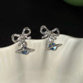 VW Ribbon Orb Drop Earrings - Blue