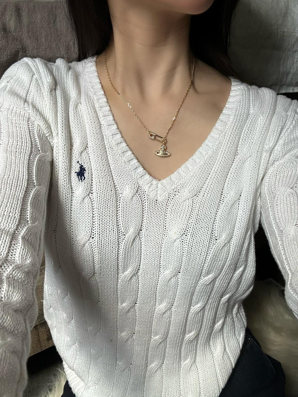 Vivienne Westwood Safety Pin Orb Necklace – Gold-Tone Crystal Pendant with Gift Box & Pouch