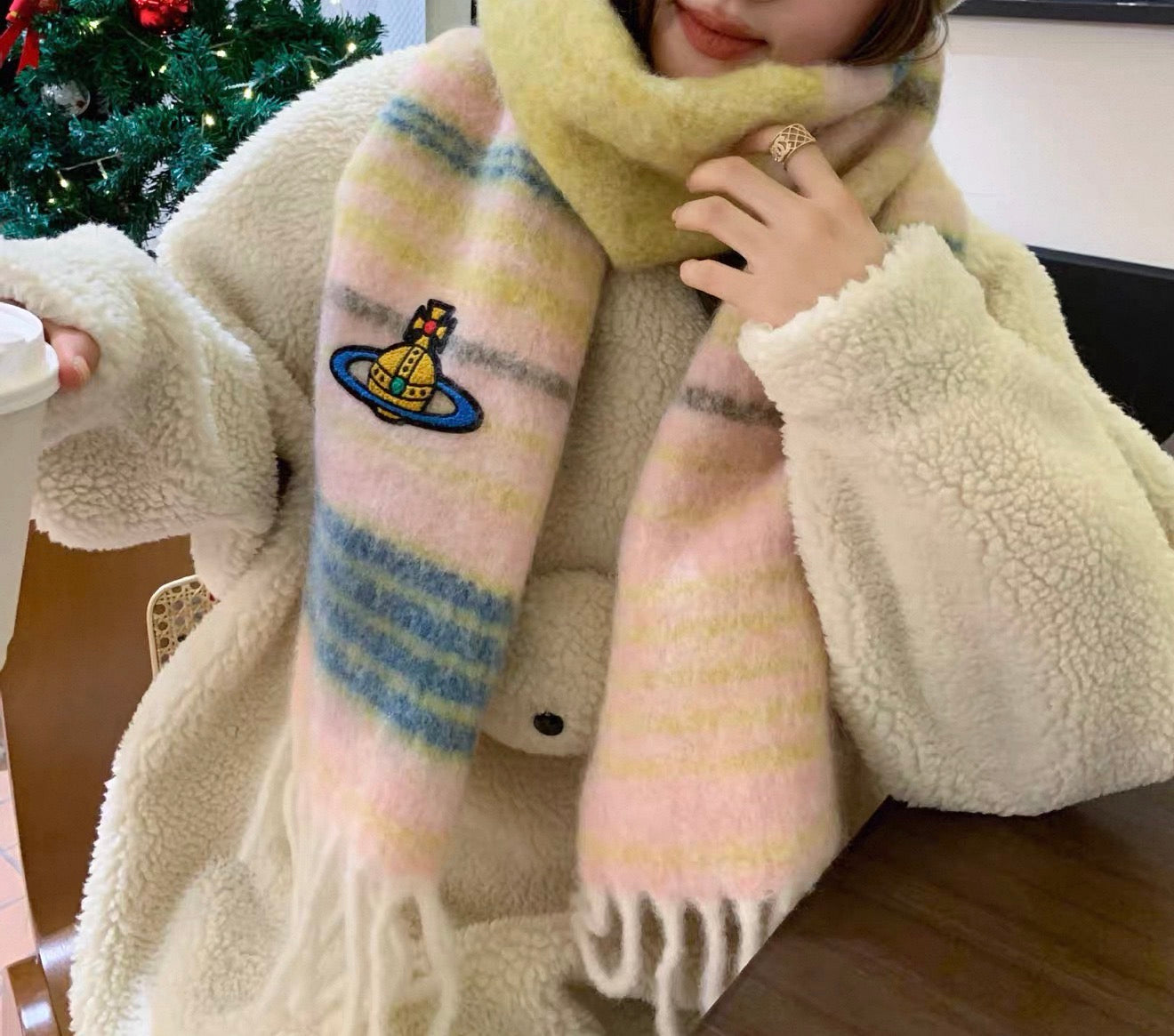 VW Orb Embroidered Scarf - Pink
