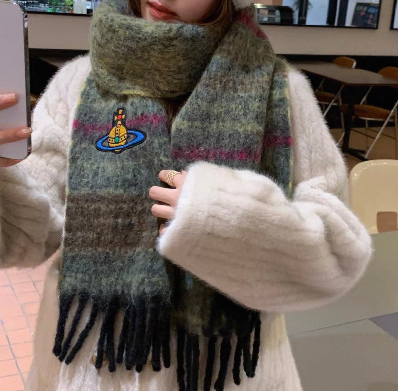 VW Orb Embroidered Scarf - Green
