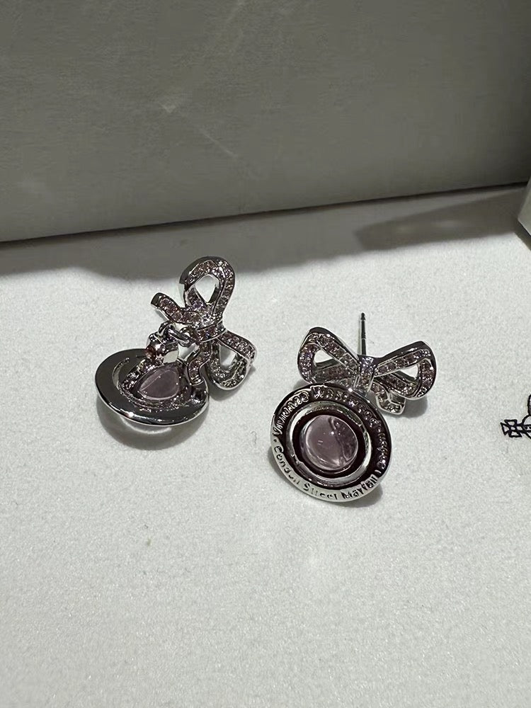 VW Ribbon Orb Drop Earrings - Pink