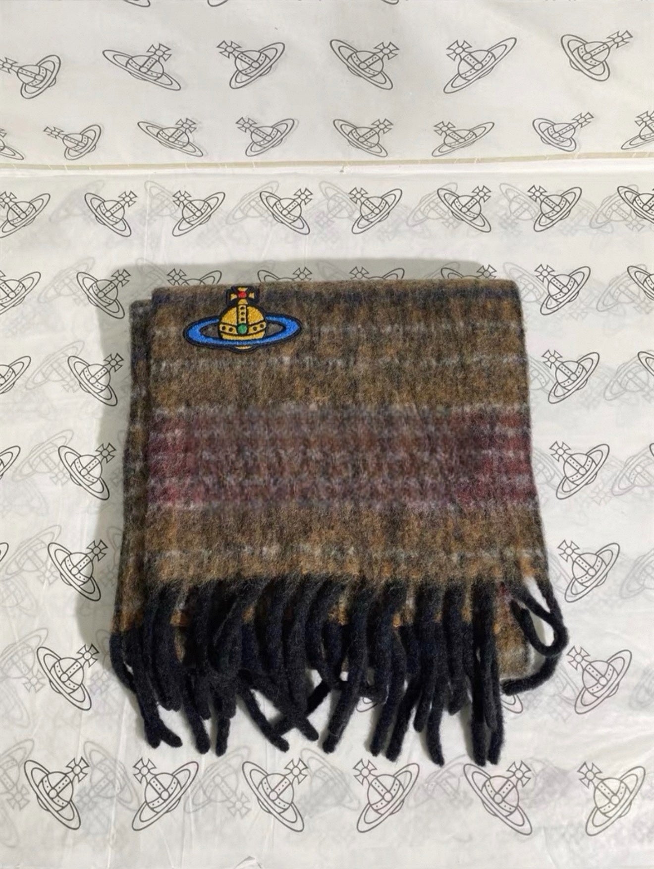 VW Orb Embroidered Scarf - Brown