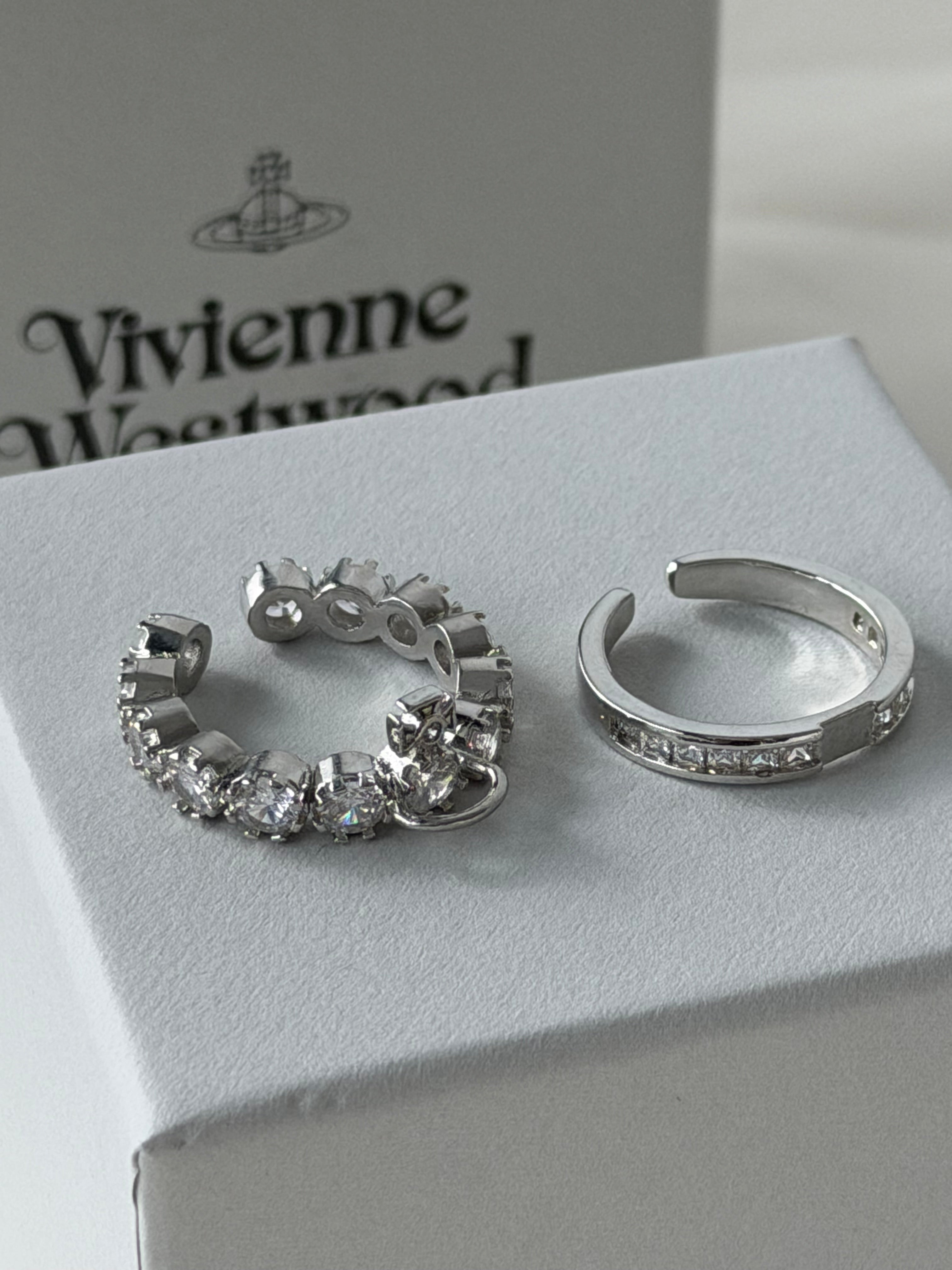 VW Crystal Orb Double Ring - Silver