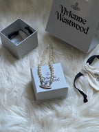 Vivienne Westwood Mini Bas Relief Pearl Choker – Silver Orb Pendant