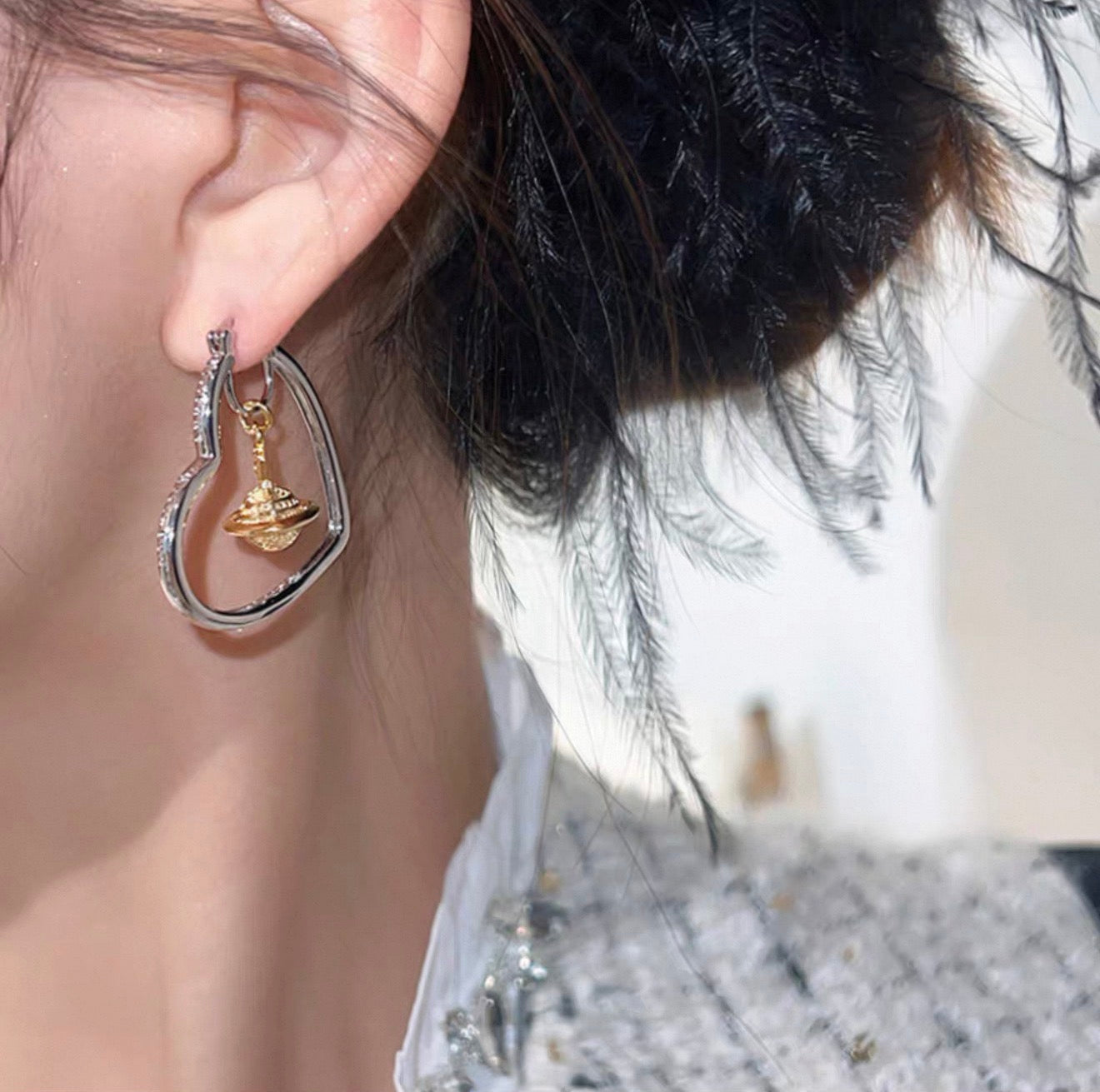 VW Heart Orb Hoop Earrings