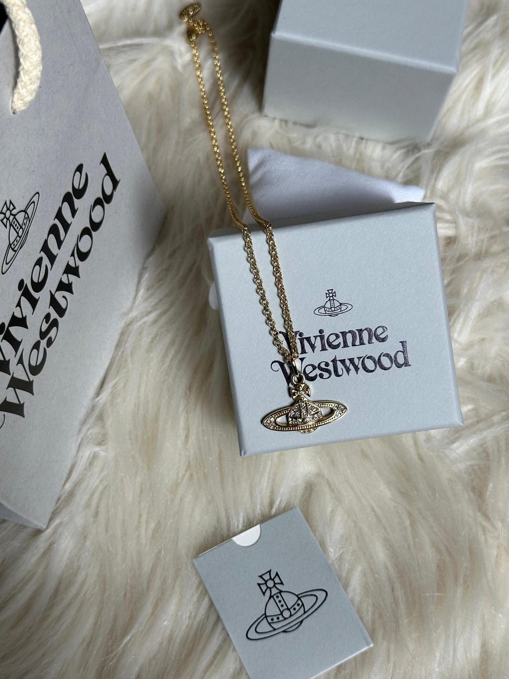 Vivienne Westwood Orb Pendant Necklace – Gold-Tone Designer Jewelry with Gift Box & Pouch