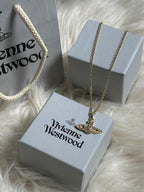 Vivienne Westwood Orb Pendant Necklace – Gold-Tone Designer Jewelry with Gift Box & Pouch