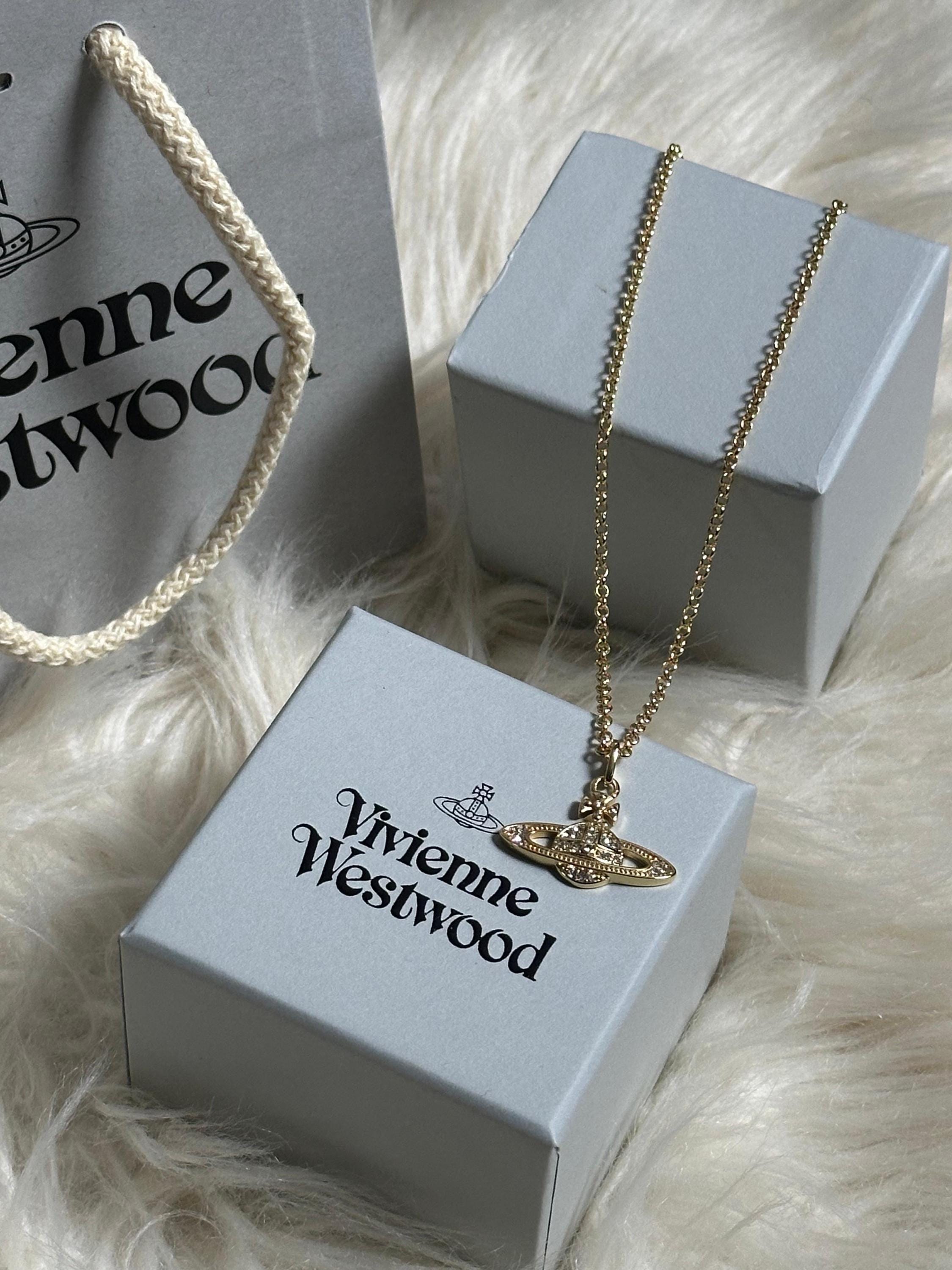 Vivienne Westwood Orb Pendant Necklace – Gold-Tone Designer Jewelry with Gift Box & Pouch