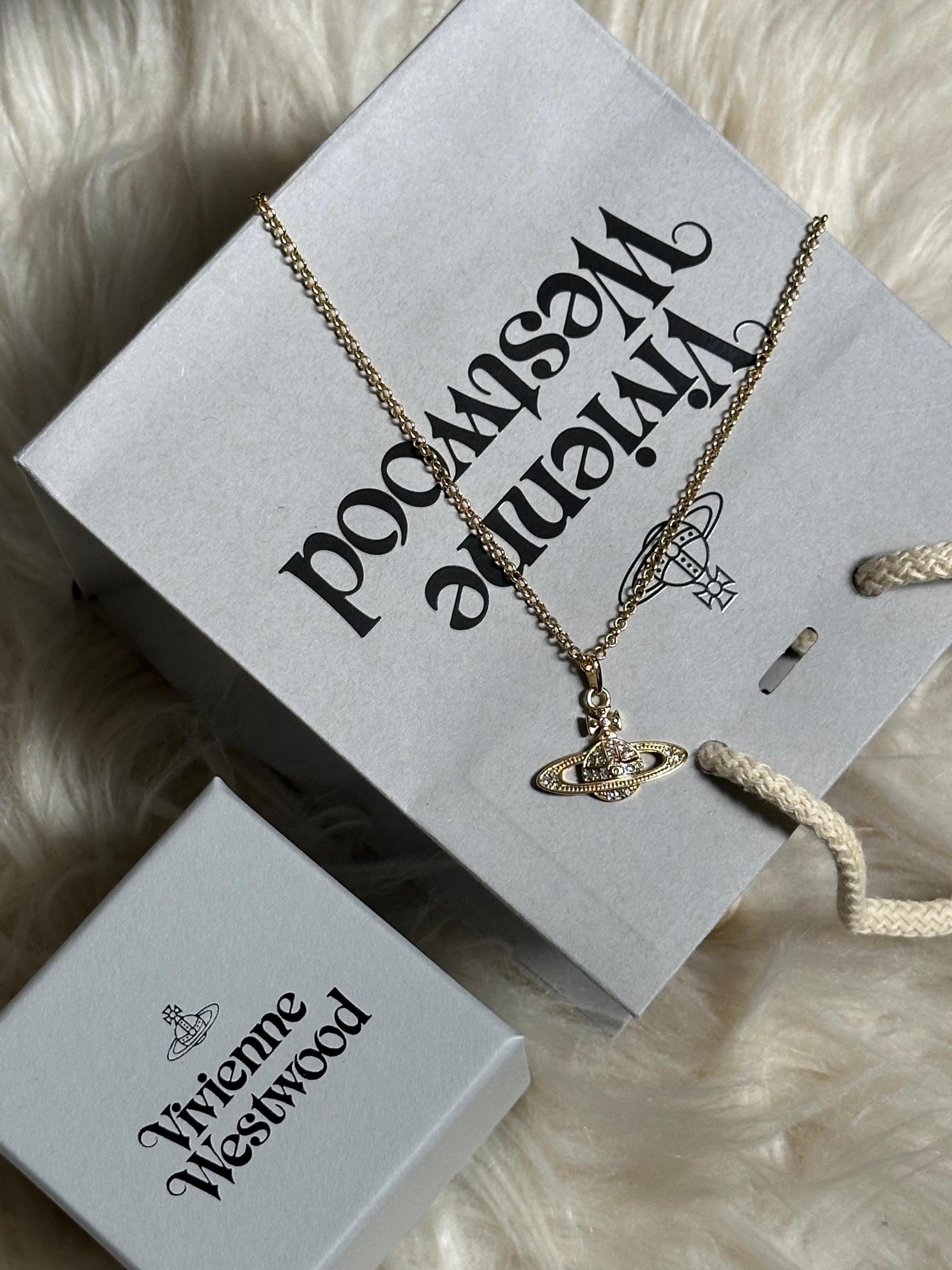 Vivienne Westwood Orb Pendant Necklace – Gold-Tone Designer Jewelry with Gift Box & Pouch