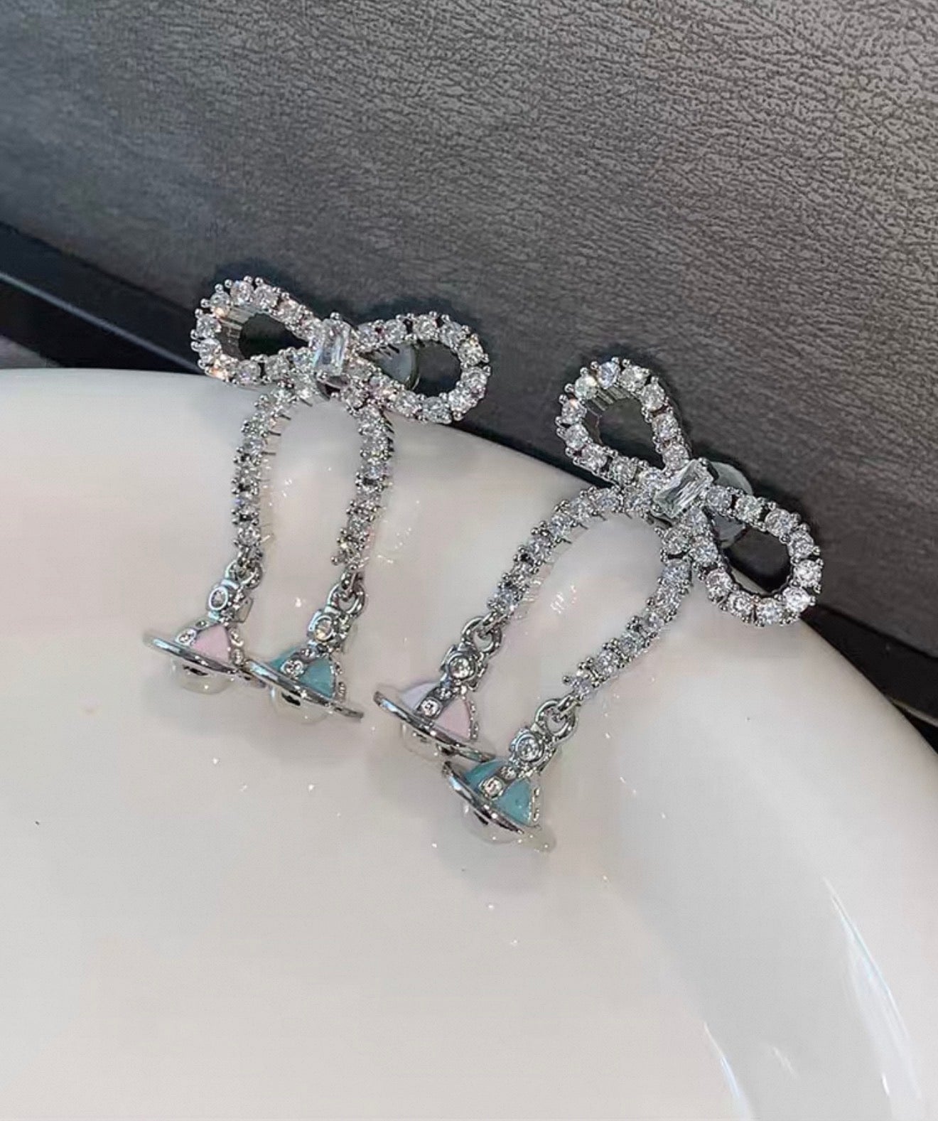 VW Ribbon Orb Drop Earrings