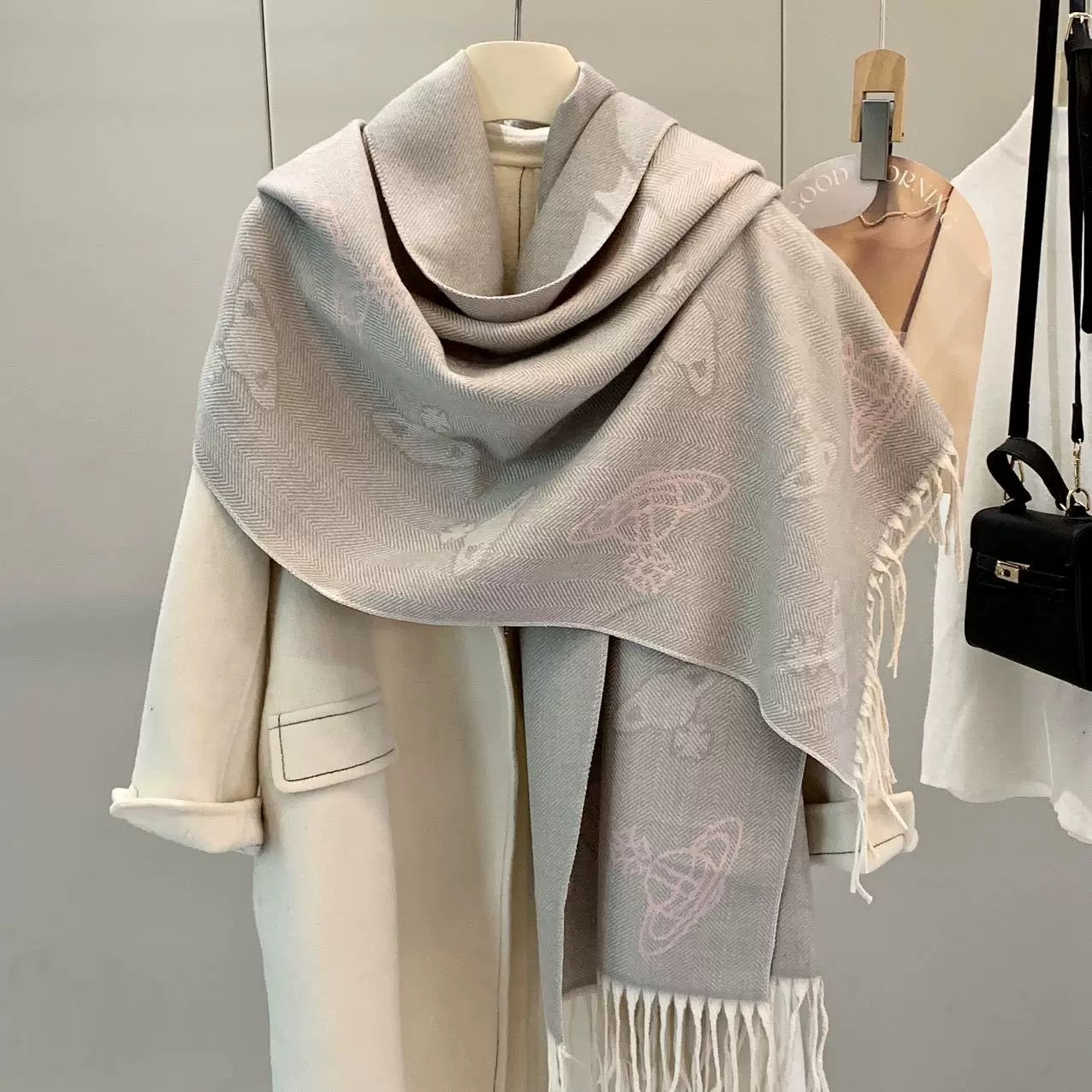 VW Orb Print Scarf - Light grey