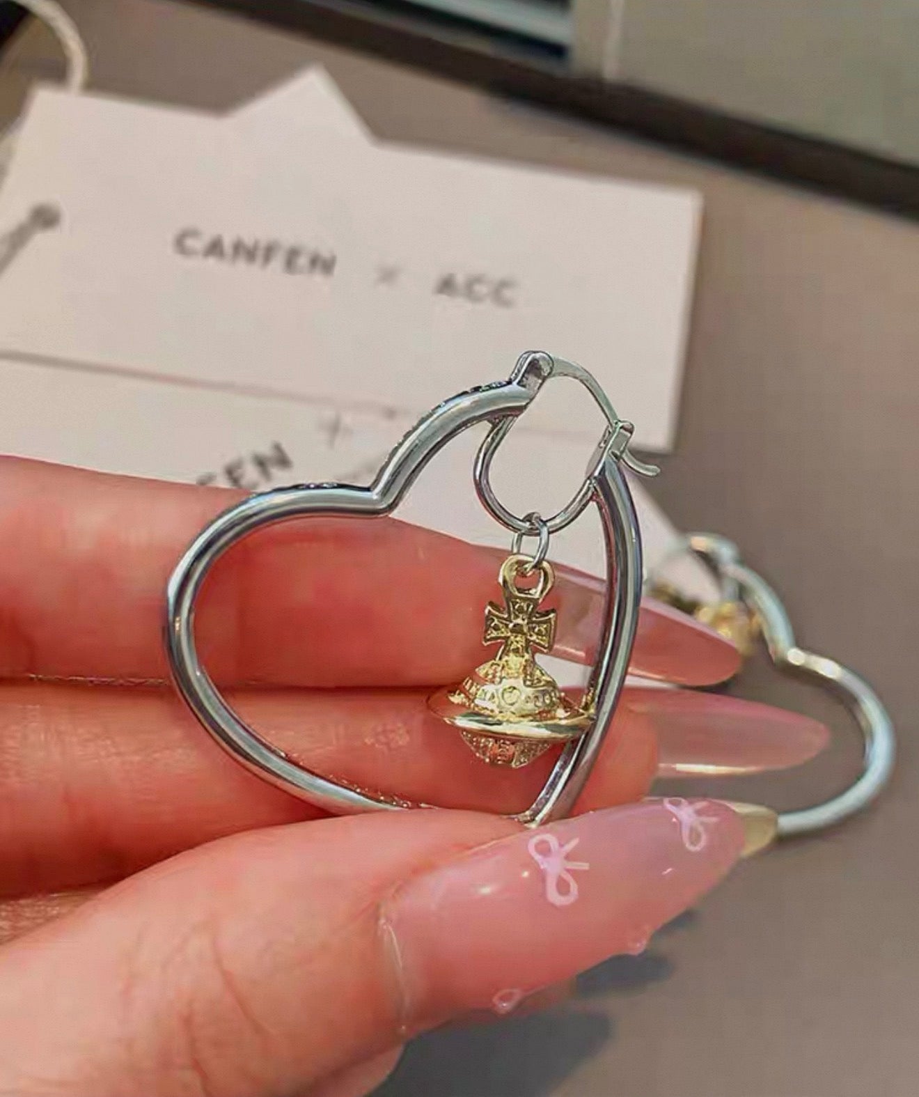 VW Heart Orb Hoop Earrings