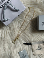 Vivienne Westwood Safety Pin Pearl Choker: Gold Orb Pendant, Y2K Necklace