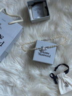 Vivienne Westwood Mini Bas Relief Pearl Choker – Silver Orb Pendant