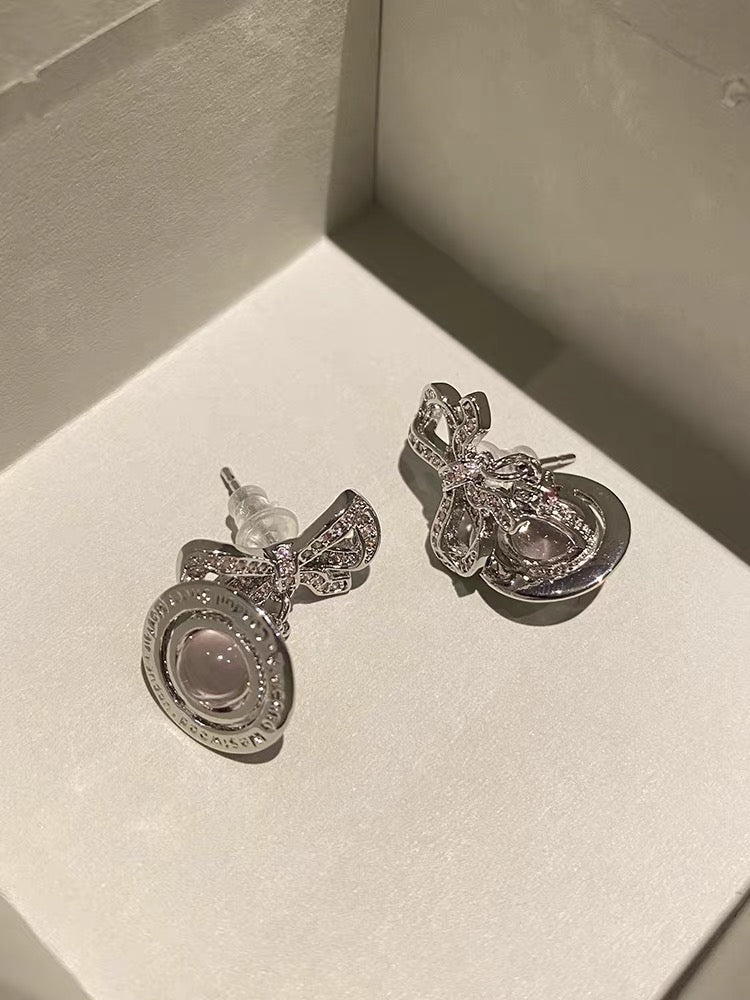 VW Ribbon Orb Drop Earrings - Pink