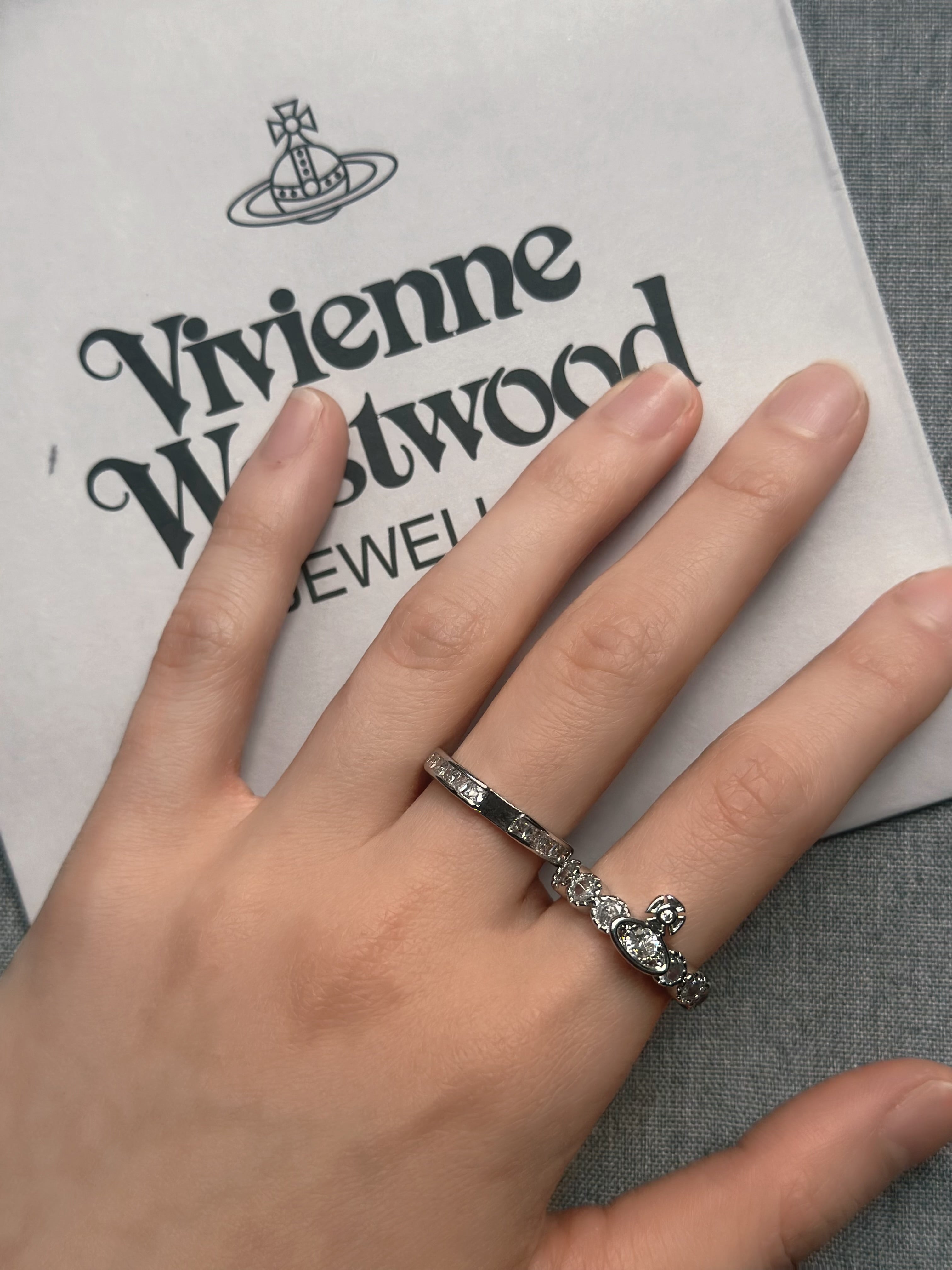 Vivienne Westwood Grace Bas Relief Ring – Silver Crystal Orb Ring | Designer-Inspired Adjustable Band | Elegant Y2K Jewelry Gift for Her