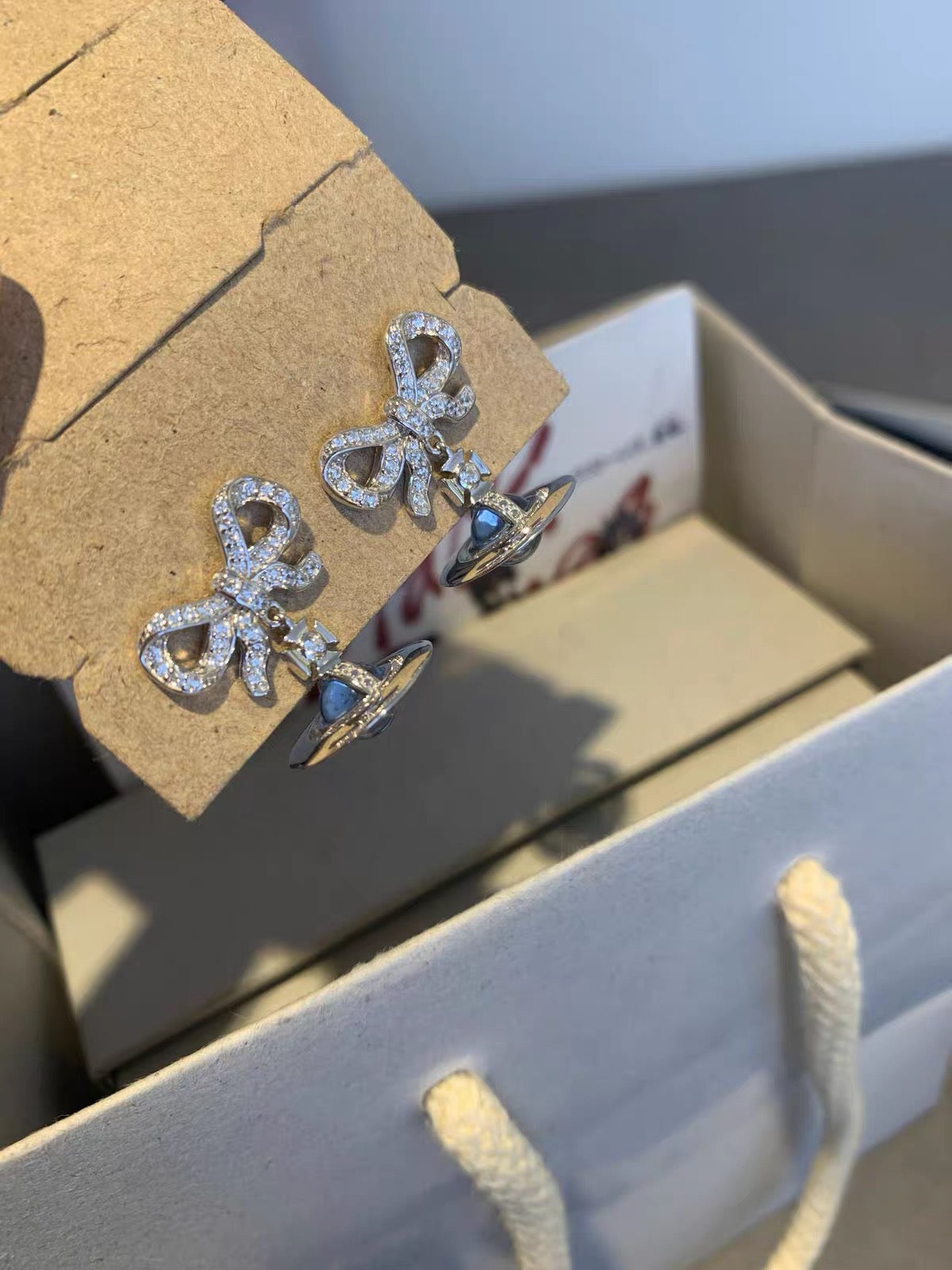 VW Ribbon Orb Drop Earrings - Blue