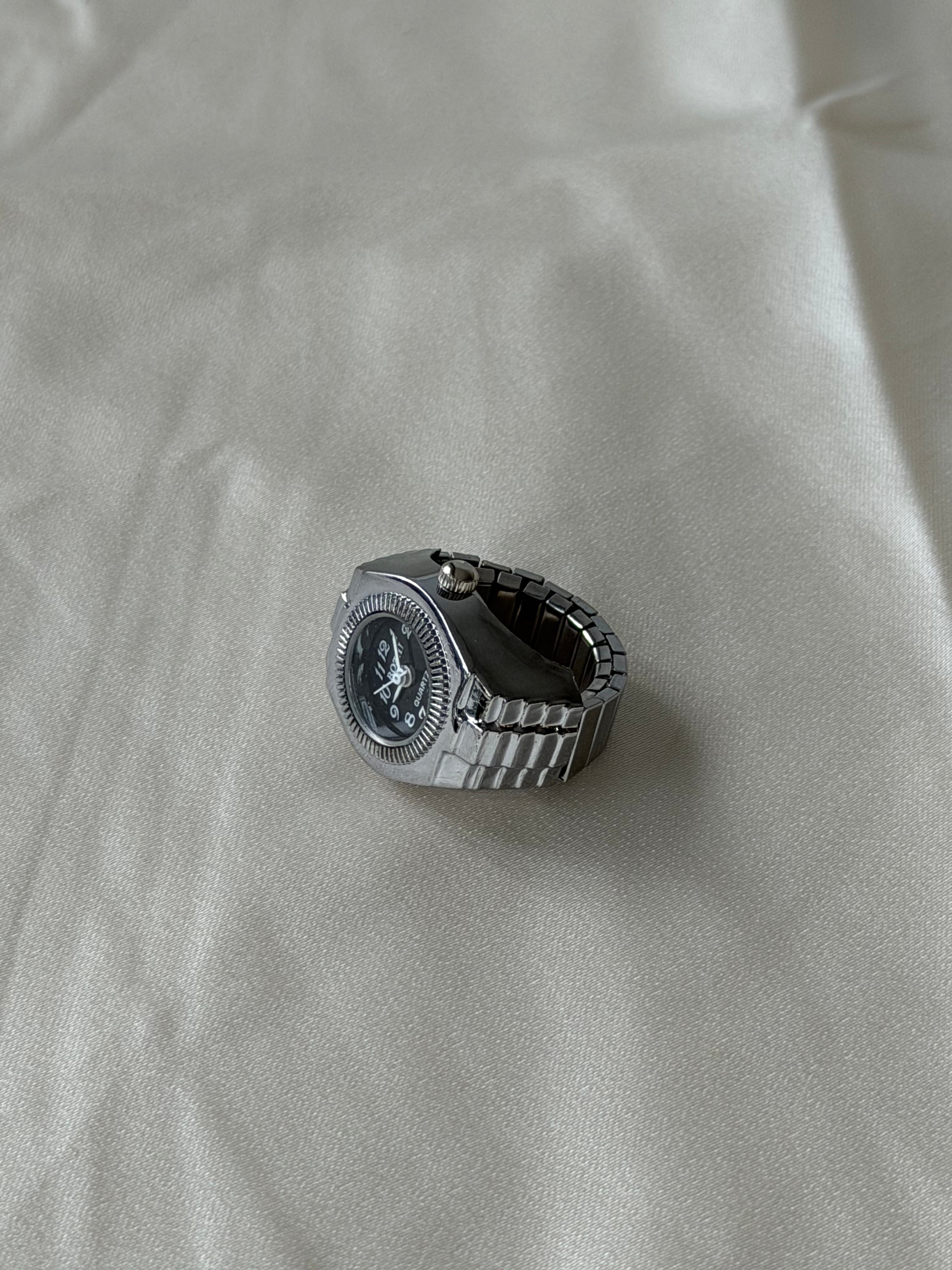 Milano Watch Ring - Silver Black