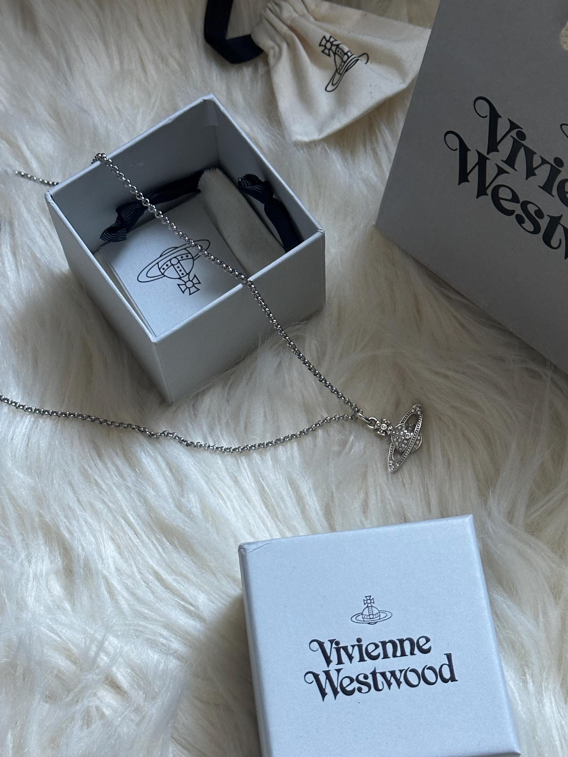 Vivienne Westwood Orb Pendant Necklace – Silver-Tone Designer Jewelry with Gift Box & Pouch