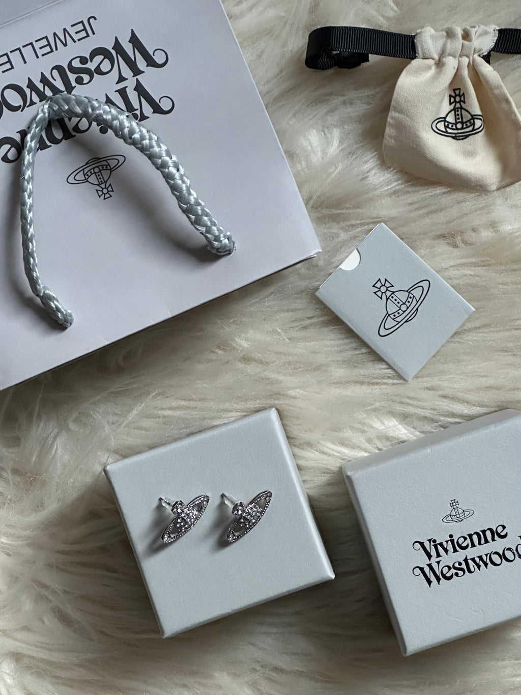 Vivienne Westwood Mini Bas Relief Orb Earrings – Silver | Gift Box & Packaging Included