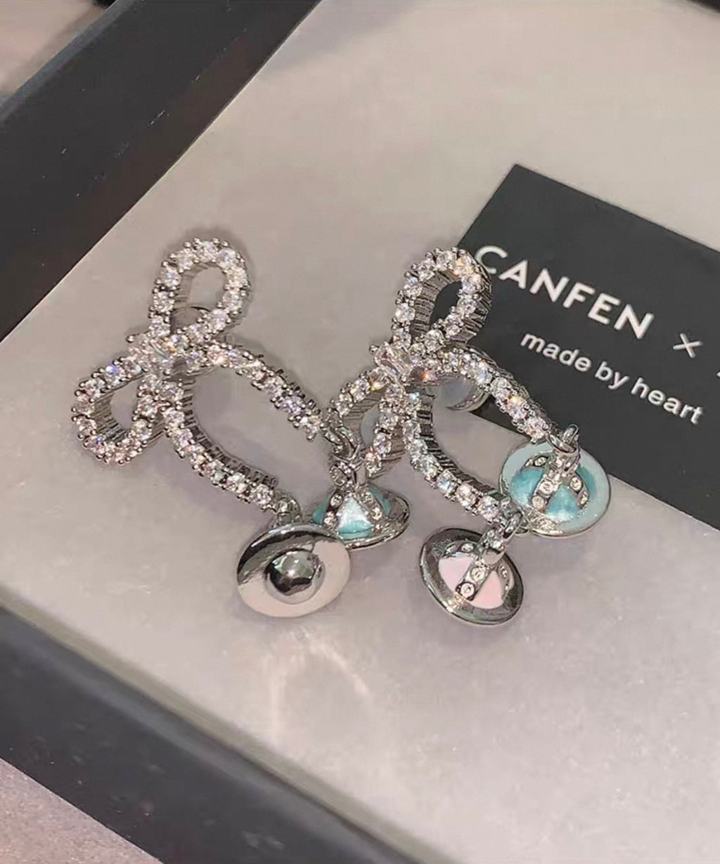 VW Ribbon Orb Drop Earrings