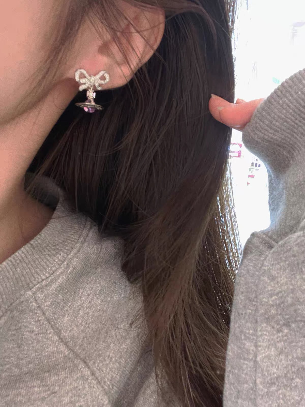 VW Ribbon Orb Drop Earrings - Purple