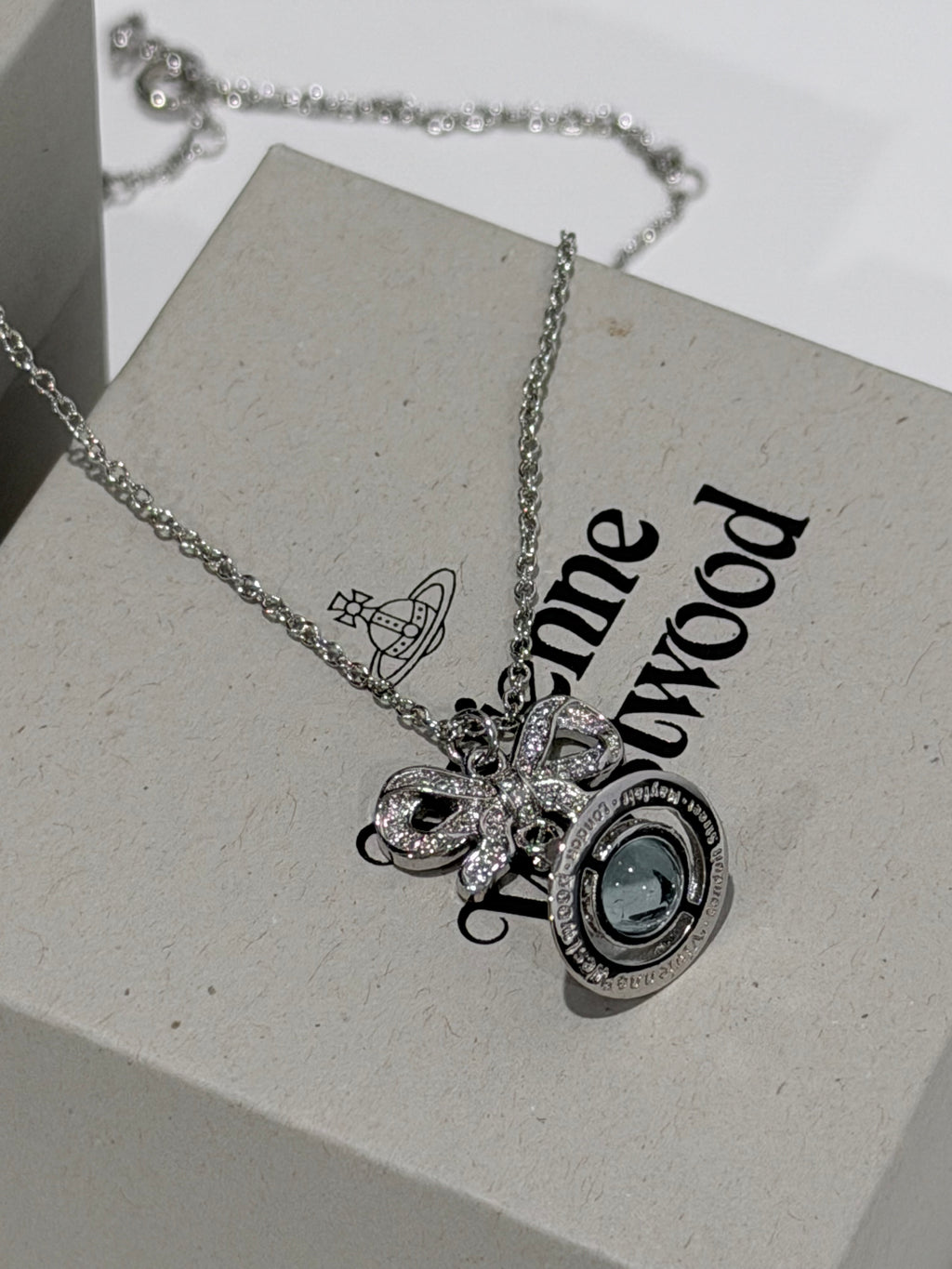 VW Ribbon Orb Pendant Necklace - Blue