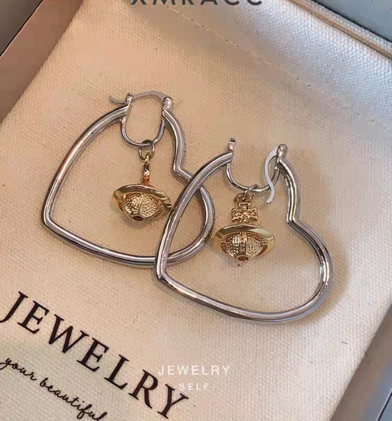 VW Heart Orb Hoop Earrings