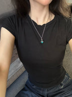 Vivienne Westwood-Inspired Mini Orb Necklace: Silver Blue-Green Pendant