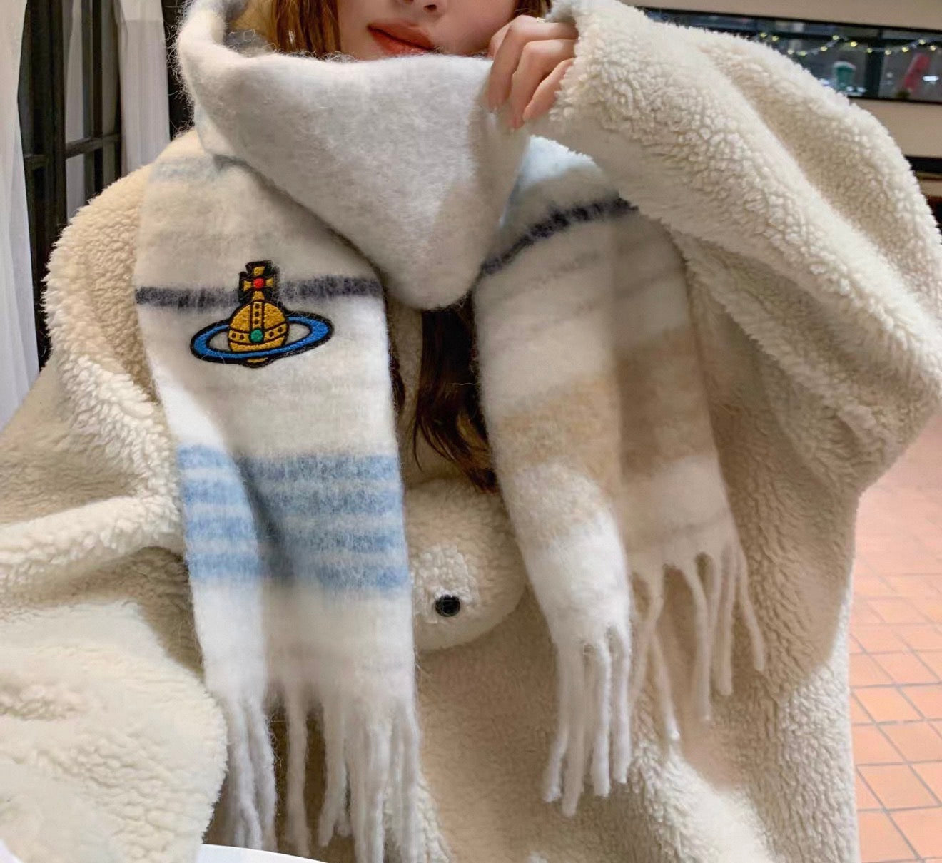 VW Orb Embroidered Scarf - White